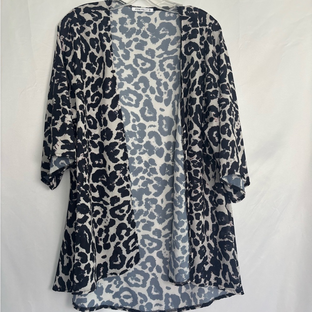 Pink Milly leopard print open-front garment is a lightweight, sheer kimono